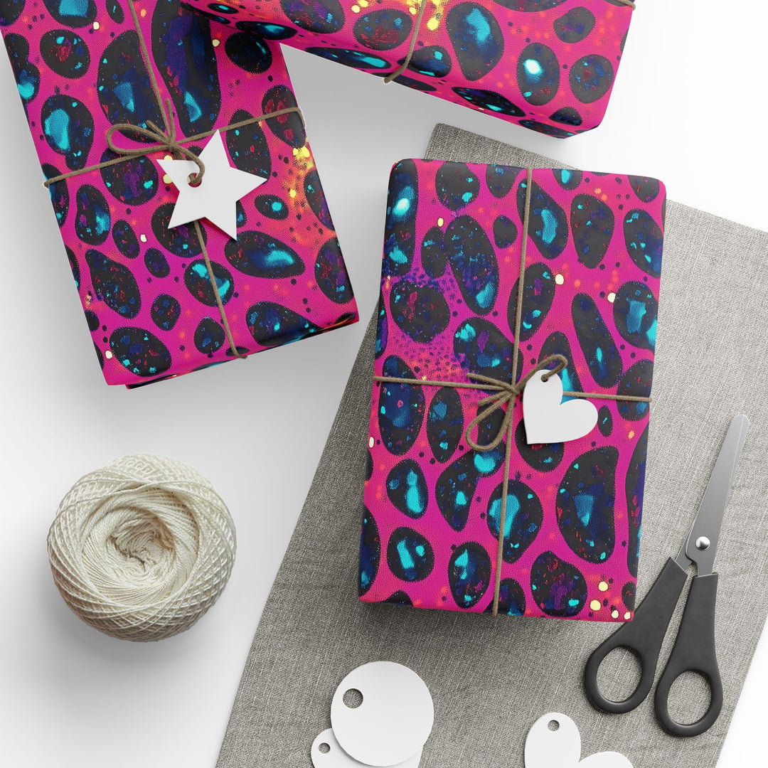 Colorful Glitter Animal Print Gift Wrapping Paper Neon Leopard Pattern with Sparkle Fun Wrap for Birthdays, Parties, and Bold Celebrations