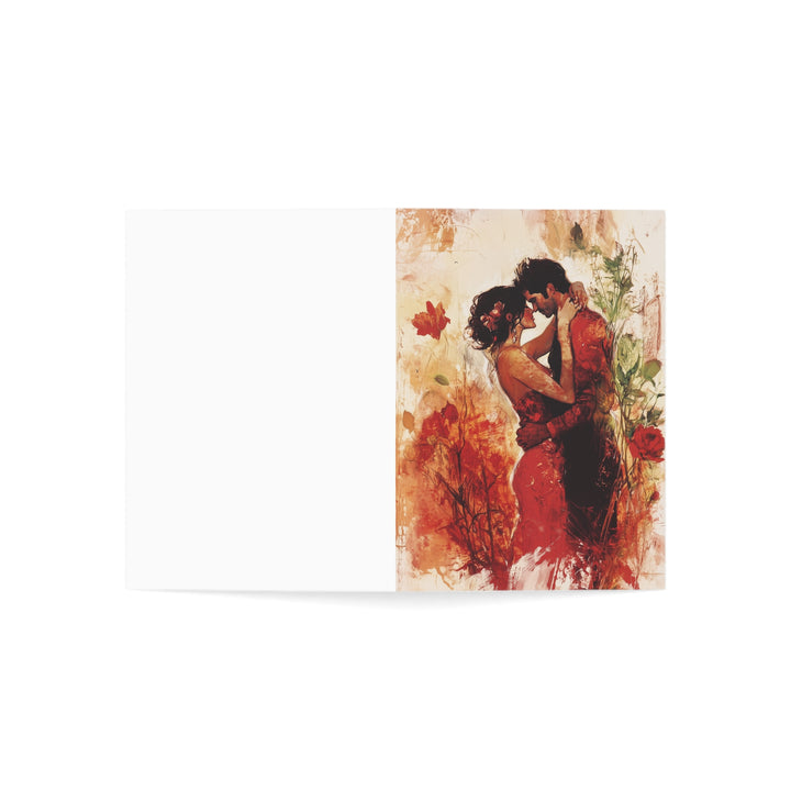 Romantic Valentine's Day Card Passionate Couple with Floral Artistic Design Elegant Love Card for Him or Her -Romantic Card for Anniversary