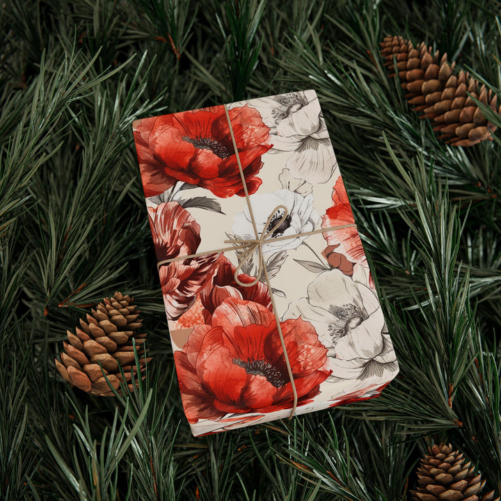 Wrapping Paper -  Vintage Scarlet Blooms