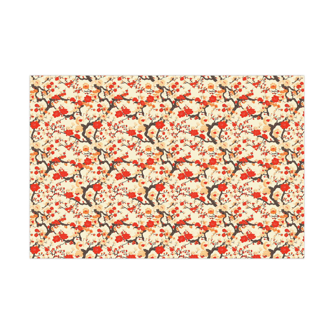 Elegant Chinoiserie Floral Gift Wrap - Red and Peach Peony Blossoms on Cream - Asian-Inspired Wrapping Paper for Weddings & Occasions