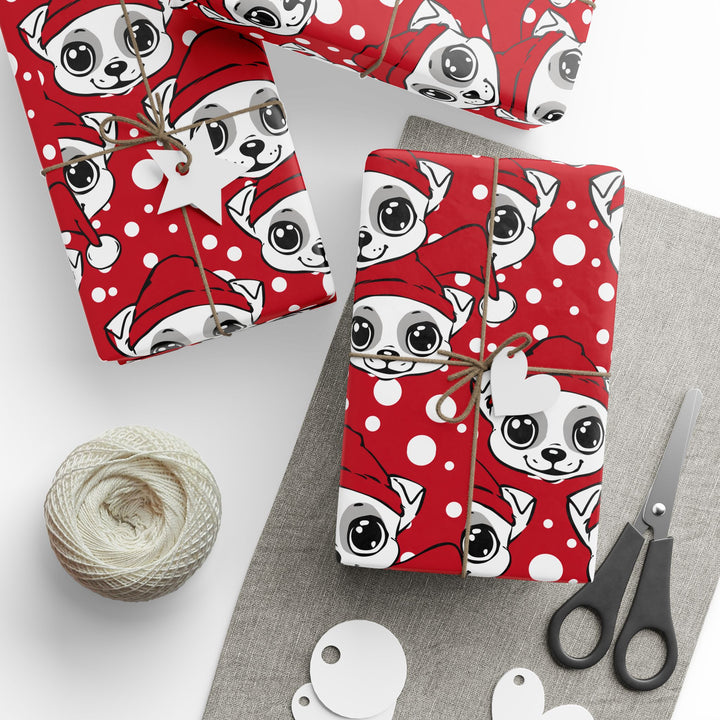 Wrapping Paper - Festive Pups in Polka Dots