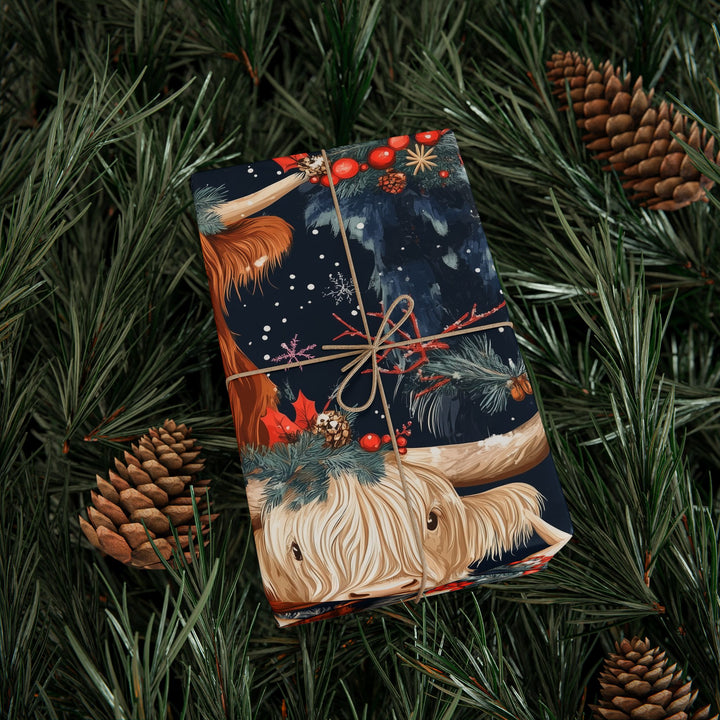 Highland Cow Christmas Gift Wrapping Paper Festive Winter Holiday Wrap Rustic Highland Cows and Snowflakes Farmhouse Christmas Gift Wrap