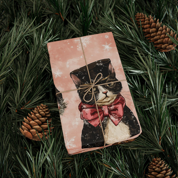 Vintage Christmas Cat Wrapping Paper - Classic Holiday Cats with Bow Ties and Hats Gift Wrap - Cute and Unique Festive Wrapping