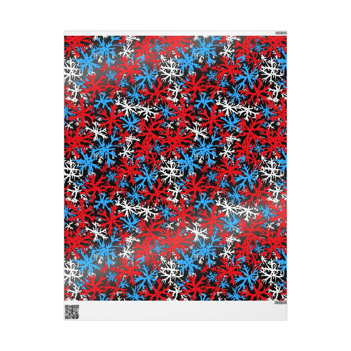 Modern Red, White, and Blue Snowflake Gift Wrapping Paper Bold Abstract Christmas Wrap Perfect for Holiday Gifts with a Trendy Twist