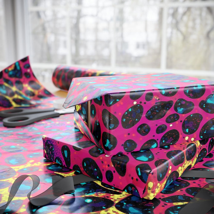 Colorful Glitter Animal Print Gift Wrapping Paper Neon Leopard Pattern with Sparkle Fun Wrap for Birthdays, Parties, and Bold Celebrations