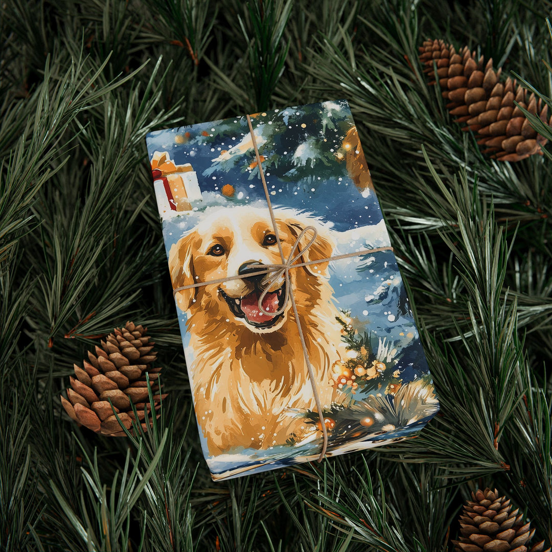 Christmas Dog Gift Wrapping Paper Festive Holiday Wrap with Golden Retrievers, Shelties, and Dachshunds in Snowy Scene Pet Lovers Gift Wrap