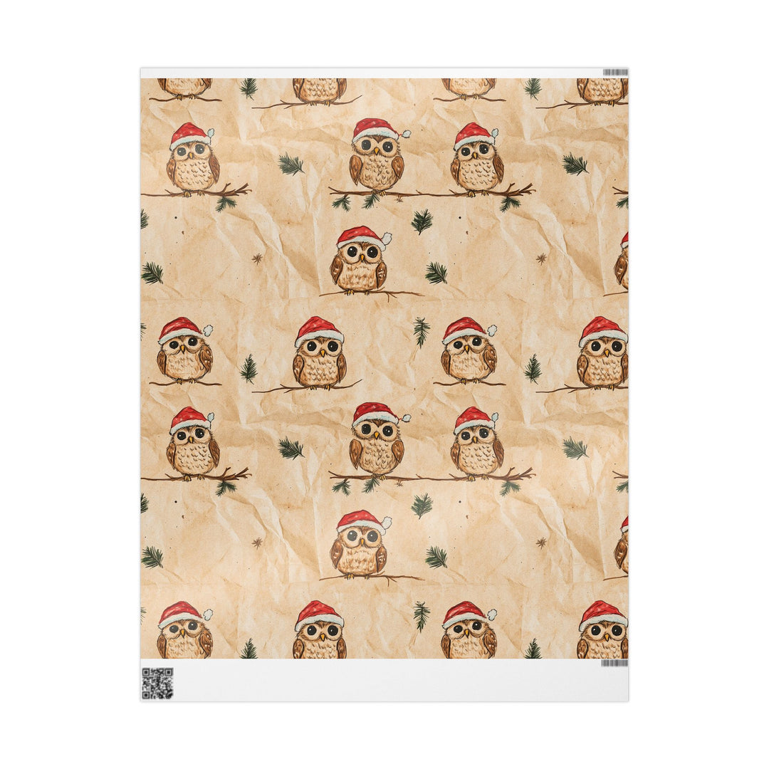 Cute Christmas Owl Gift Wrapping Paper Festive Owls in Santa Hats on Rustic Brown Background Adorable Holiday Gift Wrap for Kids & Adults