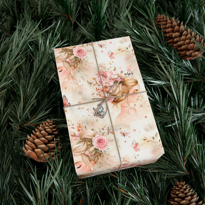 Fairy Tale Princess Gift Wrap - Romantic Pastel Wrapping Paper with Floral and Butterfly Design for Birthdays, Weddings, and Baby Showers