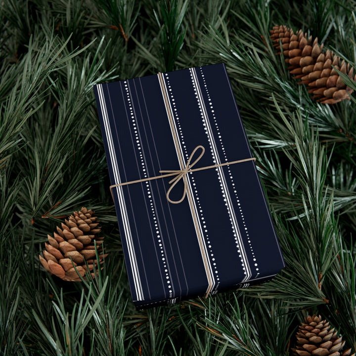 Classic Pinstripe Gift Wrap - Navy & White Elegant Wrapping Paper - Groomsmen, Formal Events, Masculine Wedding Gift Wrap