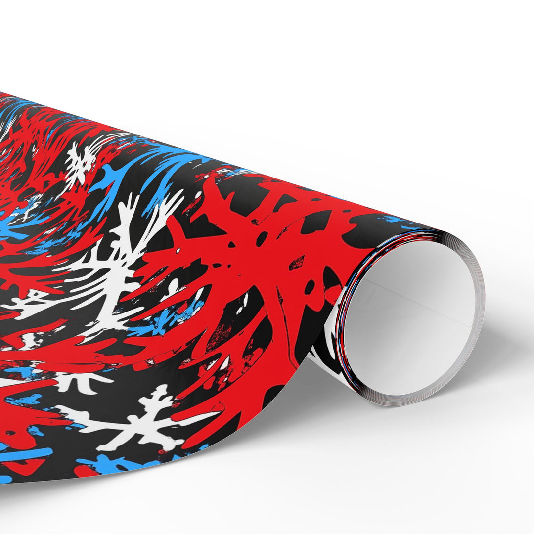 Modern Red, White, and Blue Snowflake Gift Wrapping Paper Bold Abstract Christmas Wrap Perfect for Holiday Gifts with a Trendy Twist