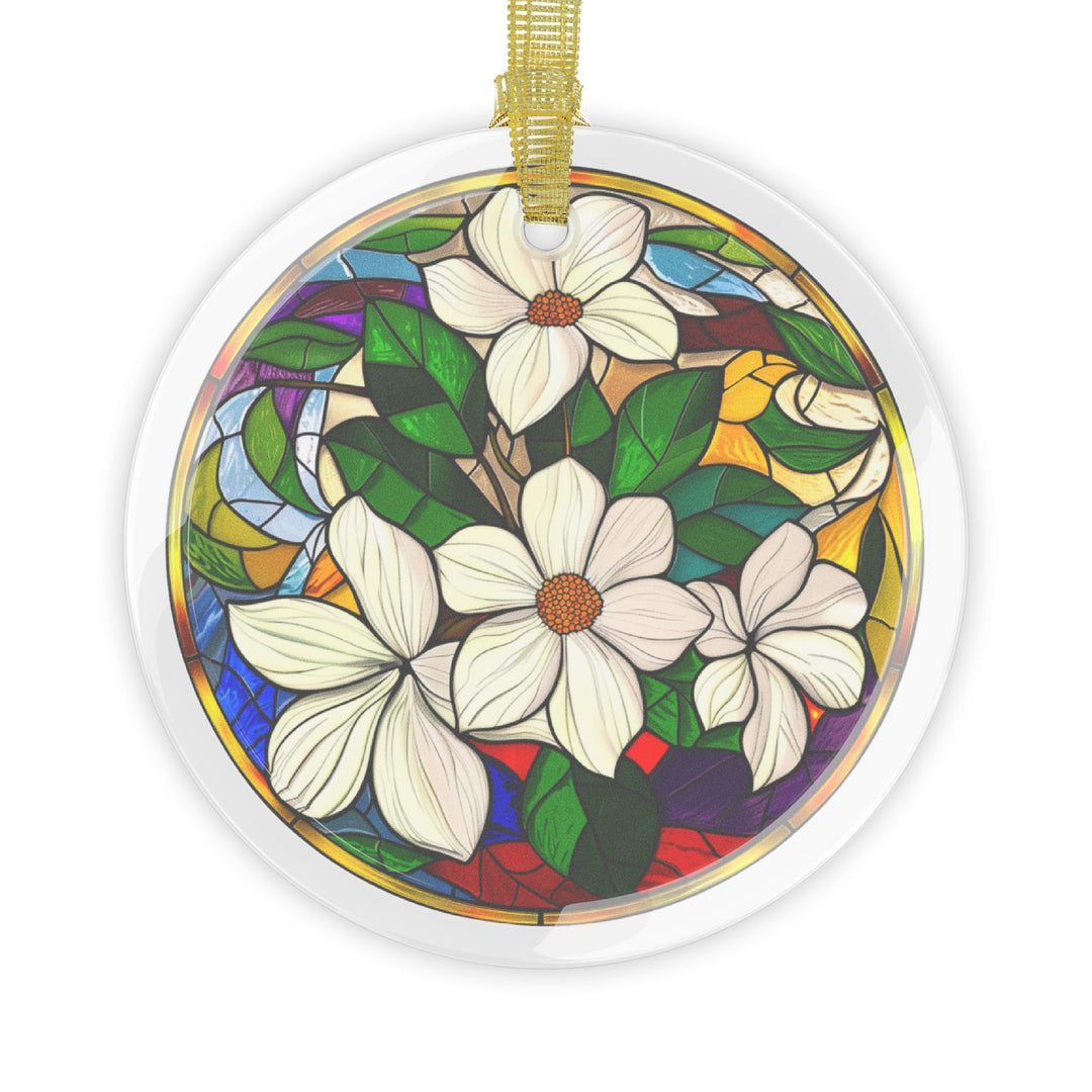 Dogwood Flower Stained Glass Style Ornament Elegant Floral Glass Christmas Tree Decoration Nature-Inspired Holiday Gift