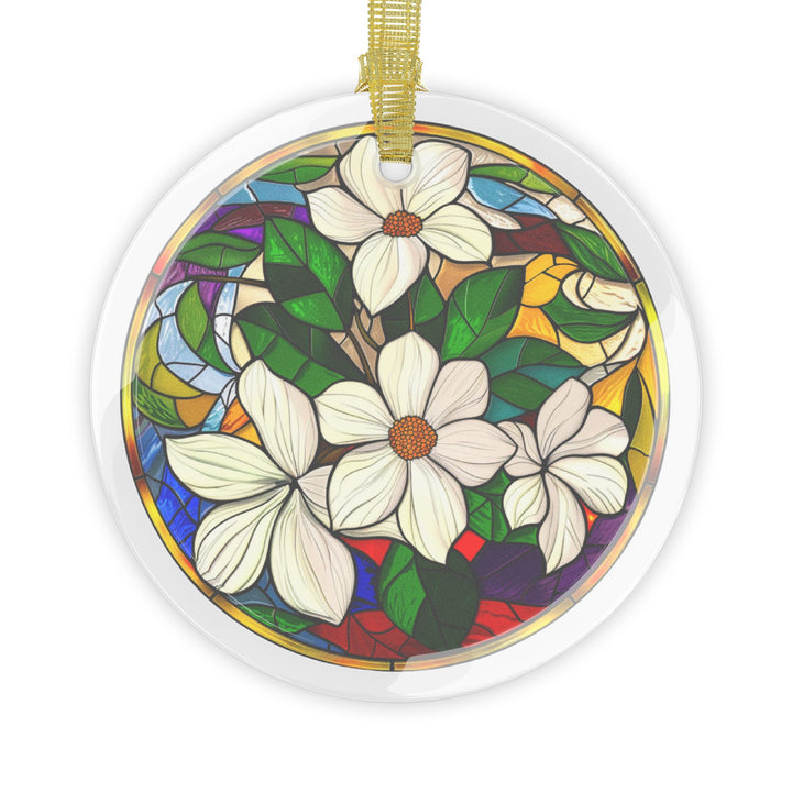 Dogwood Flower Stained Glass Style Ornament Elegant Floral Glass Christmas Tree Decoration Nature-Inspired Holiday Gift