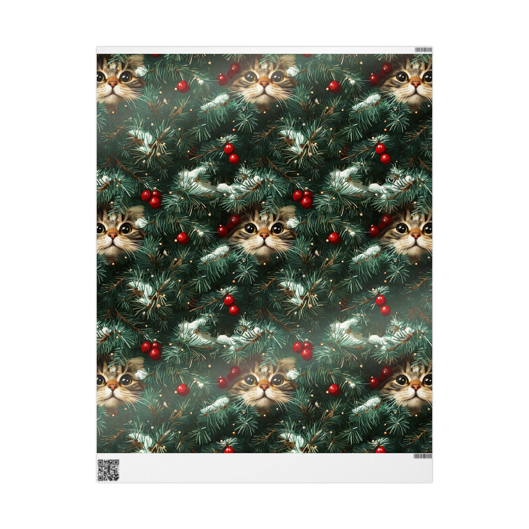 Christmas Cat Gift Wrapping Paper - Festive Holiday Wrap with Curious Cat in Christmas Tree - Cute Pet Themed Gift Wrap for Cat Lovers