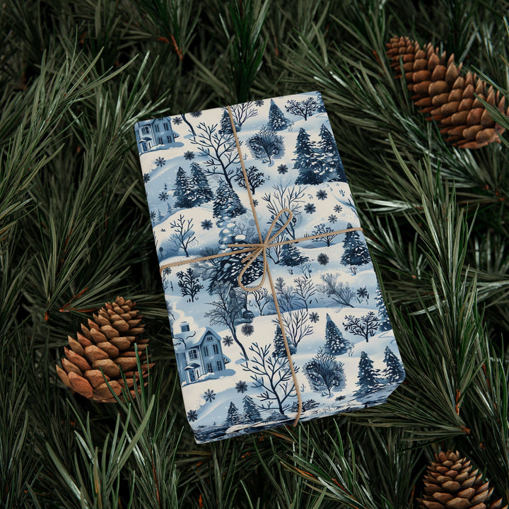 Wrapping Paper - Frosted Blue Cottage Winter