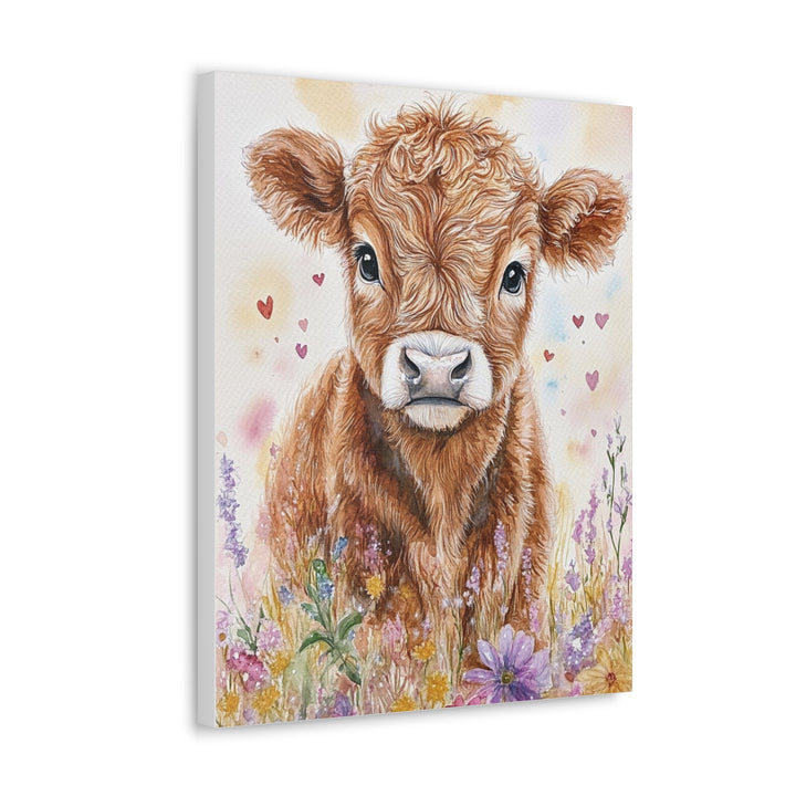 Adorable Highland Cow Watercolor Canvas Print – Rustic Farmhouse Art Decor