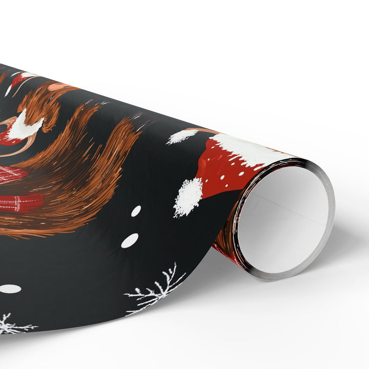 Christmas Highland Cow Gift Wrapping Paper Cute Festive Cows with Santa Hats & Plaid Scarves Perfect Holiday Wrap for Animal Lovers