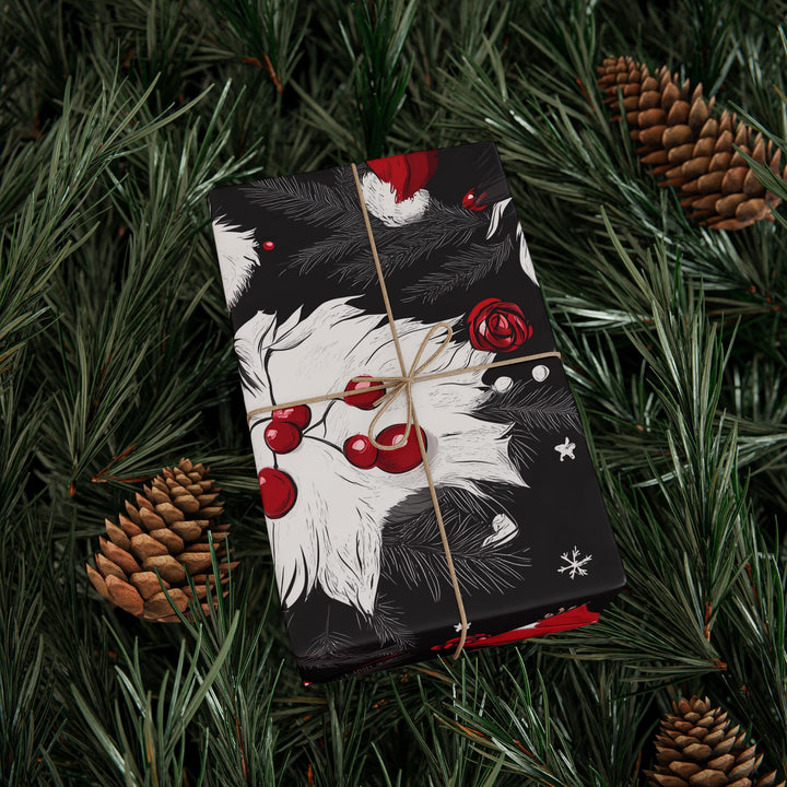 Border Collie Christmas Gift Wrap - Santa Hat Dog Wrapping Paper - Festive Pet Holiday Wrapping Paper with Pinecones & Berries