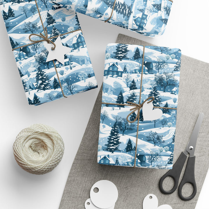 Wrapping Paper - Snowy Blue Winter Village