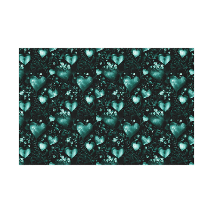 Emerald Green Heart and Flower Gift Wrap - Romantic Luxury Wrapping Paper for Weddings, Anniversaries, and Elegant Occasions