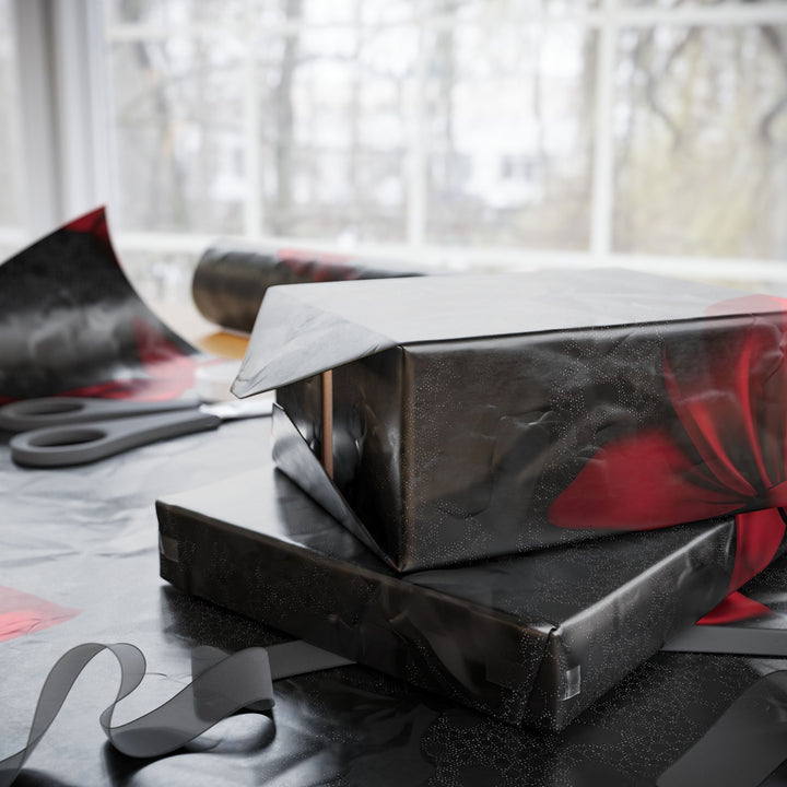 Elegant Black and Red Bow Gift Wrapping Paper Luxe Satin Bows on Black Lace  Perfect for Glamorous, Romantic, or Holiday Gift Wrap