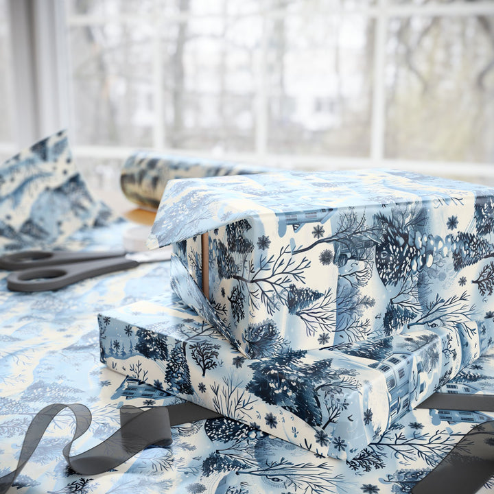 Wrapping Paper - Frosted Blue Cottage Winter