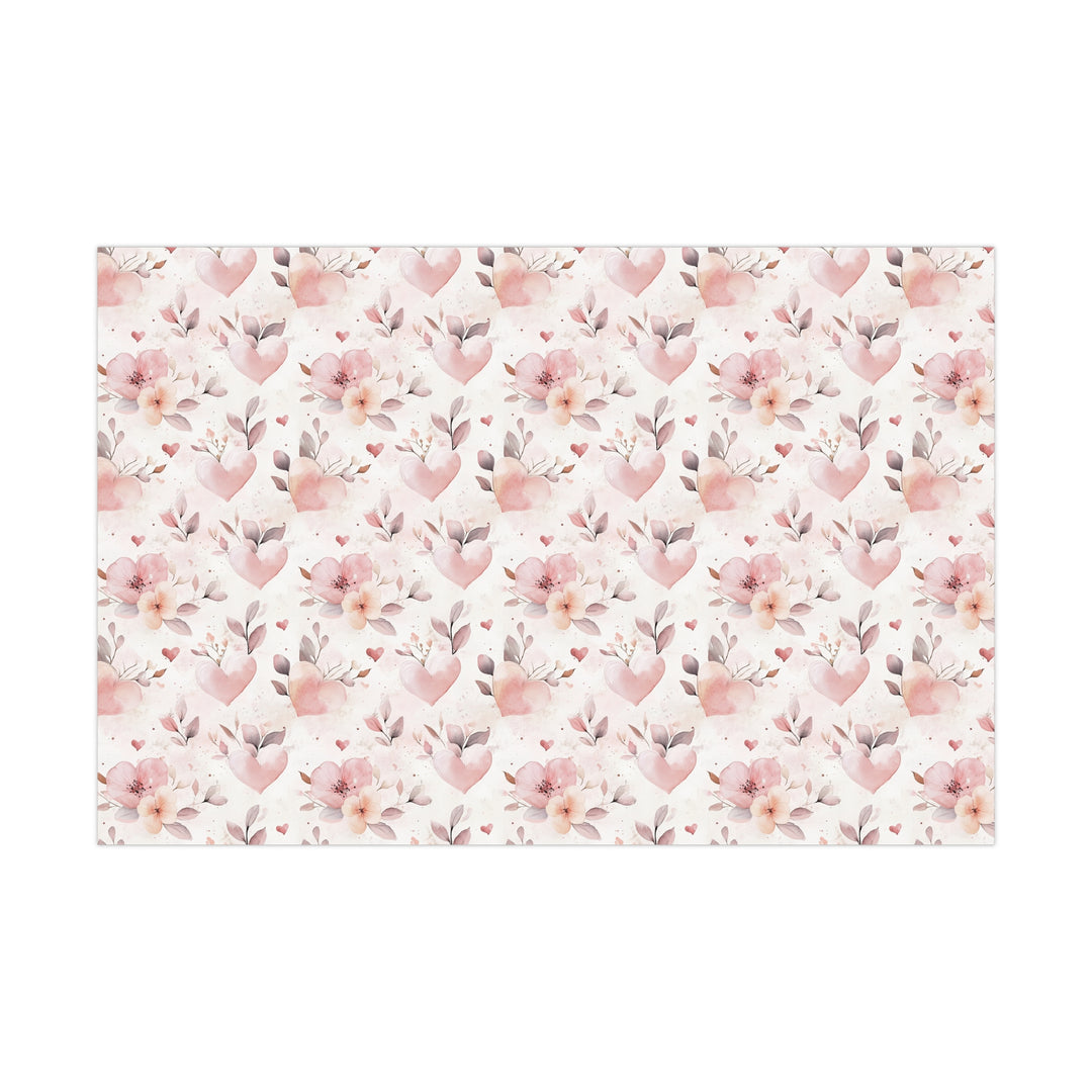 Romantic Floral & Heart Gift Wrap - Soft Pink Watercolor Wrapping Paper - Wedding, Anniversary, Valentine's Day Gift Wrap