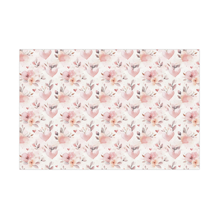 Romantic Floral & Heart Gift Wrap - Soft Pink Watercolor Wrapping Paper - Wedding, Anniversary, Valentine's Day Gift Wrap