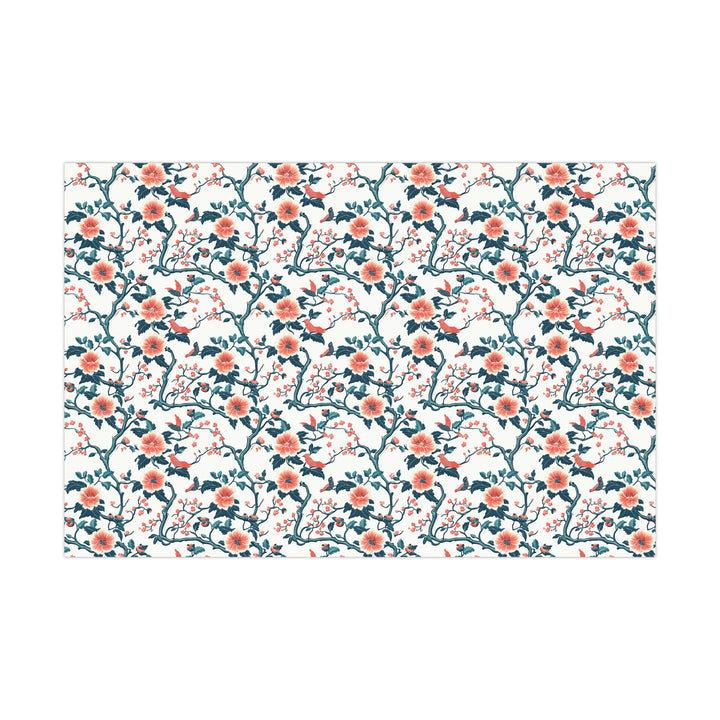 Chinoiserie Floral Gift Wrap with Birds - Elegant Coral & Teal Botanical Wrapping Paper for Weddings, Birthdays and Special Occasions