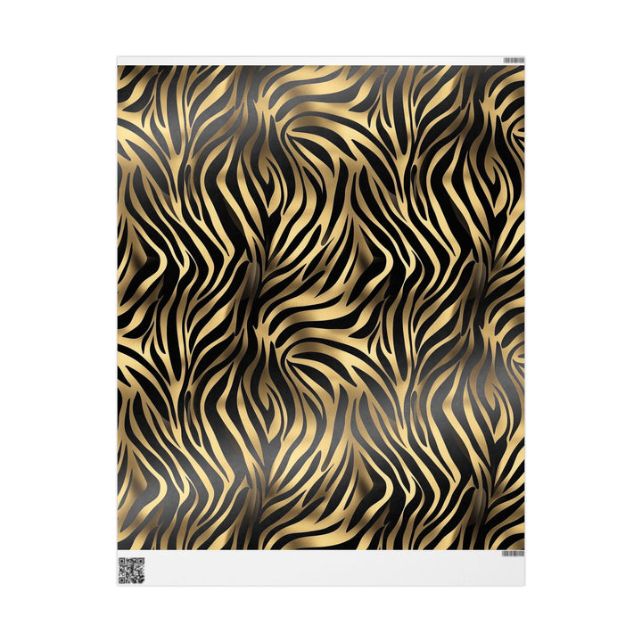 Glamorous Gold Zebra Print Gift Wrapping Paper Bold Animal Print on Black Background Perfect for Luxe Birthdays Holidays, and Stylish Events