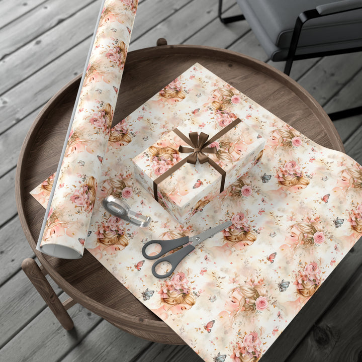 Fairy Tale Princess Gift Wrap - Romantic Pastel Wrapping Paper with Floral and Butterfly Design for Birthdays, Weddings, and Baby Showers