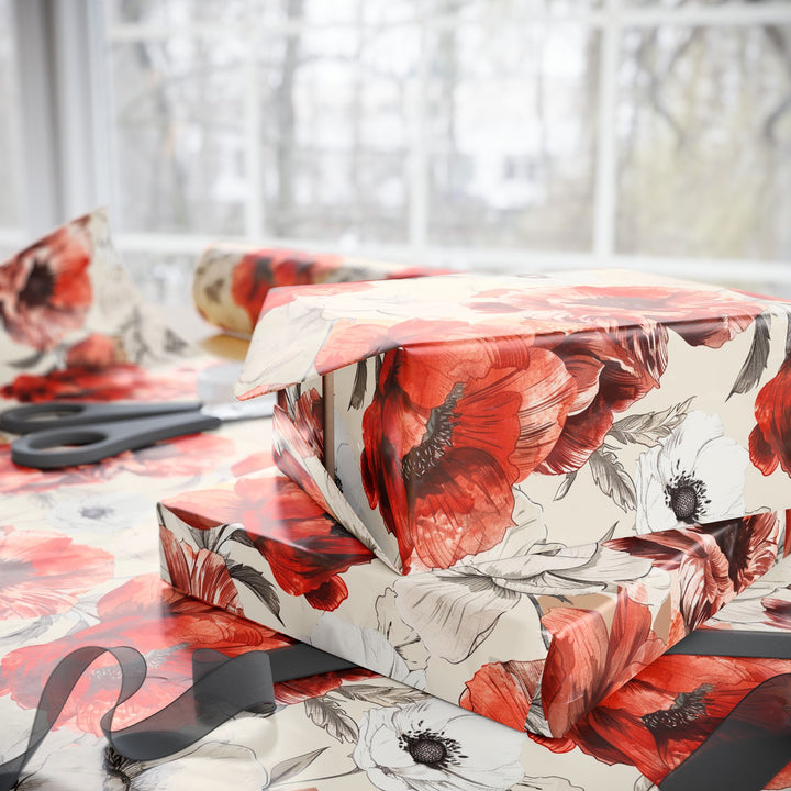 Wrapping Paper -  Vintage Scarlet Blooms