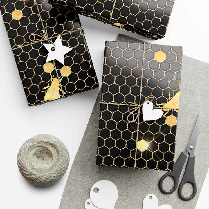 Elegant Black and Gold Honeycomb Gift Wrap – Luxury Bee-Themed Wrapping Paper for Birthdays, Holidays, and Special Occasions