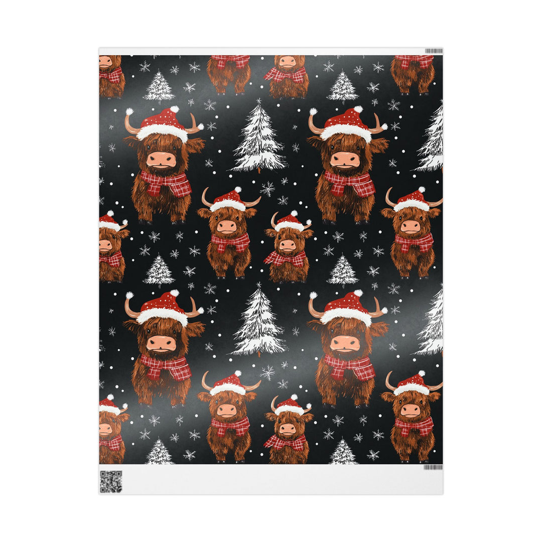 Christmas Highland Cow Gift Wrapping Paper Cute Festive Cows with Santa Hats & Plaid Scarves Perfect Holiday Wrap for Animal Lovers