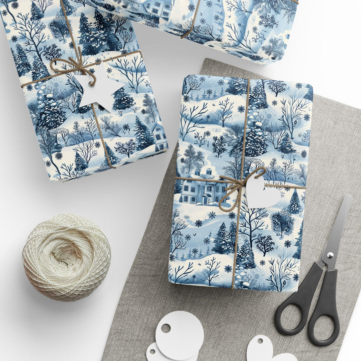 Wrapping Paper - Frosted Blue Cottage Winter