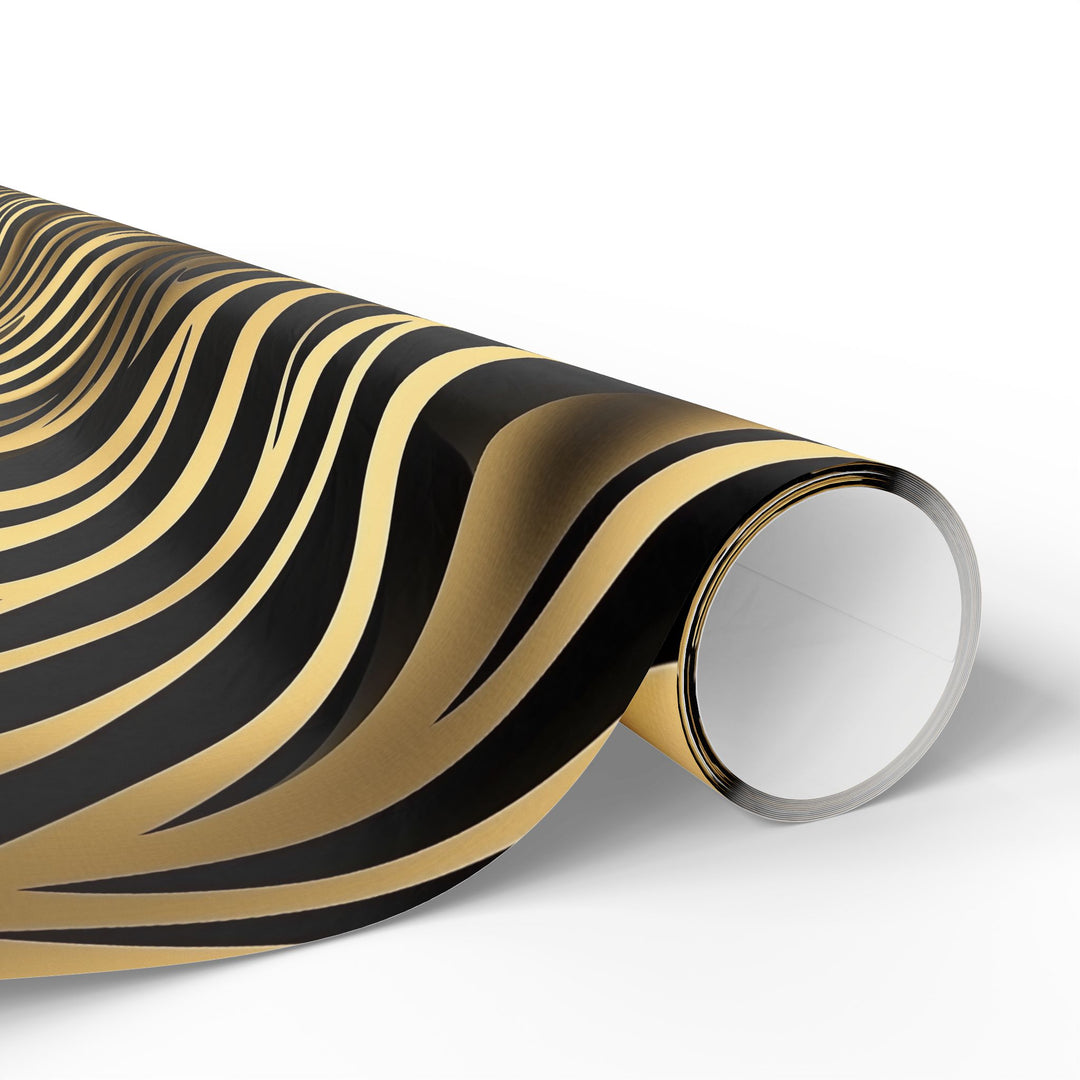 Glamorous Gold Zebra Print Gift Wrapping Paper Bold Animal Print on Black Background Perfect for Luxe Birthdays Holidays, and Stylish Events