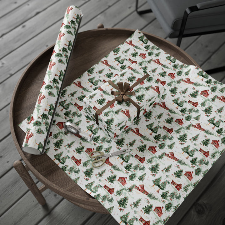 Wrapping Paper - Snowy Red Barn Christmas