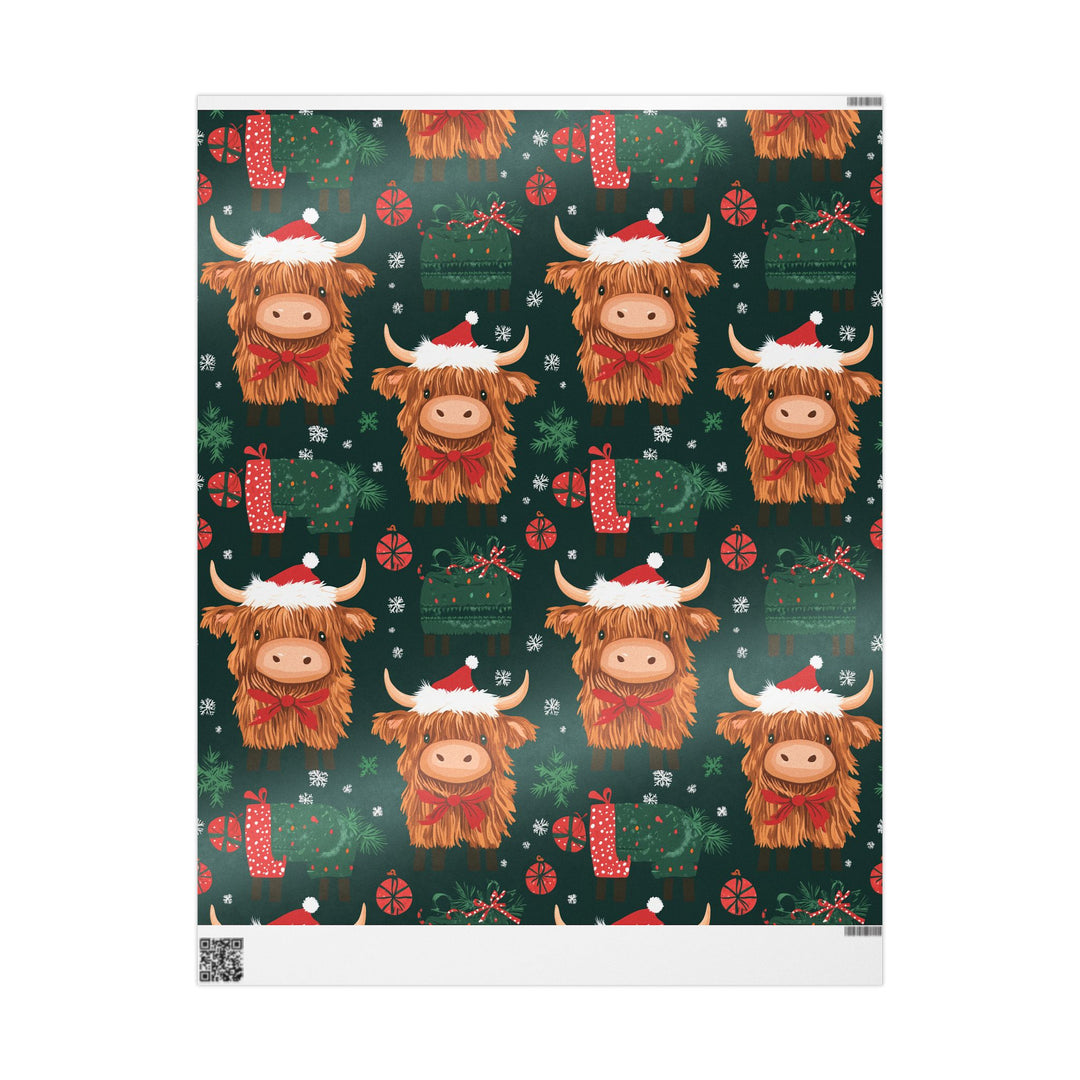 Adorable Christmas Highland Cow Gift Wrapping Paper Festive Cows in Santa Hats Cute Holiday Wrap for Kids Animal Lovers Farm Friends