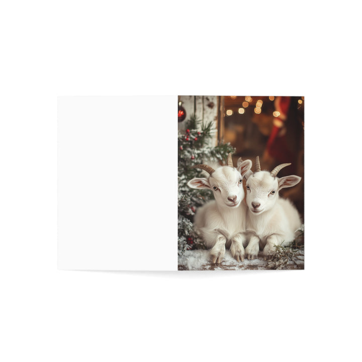 Adorable Baby Goat Christmas Card  Festive Holiday Greeting with Twin Goats Rustic Farm Animal Seasonal Stationery