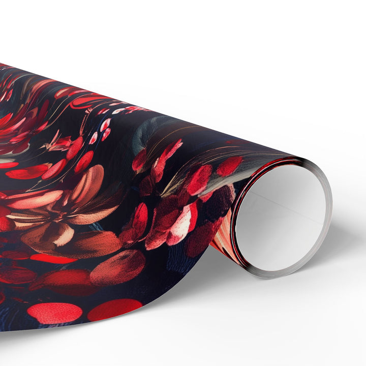 Elegant Dark Floral Gift Wrapping Paper Red, Pink, and White Flowers on Black Background Perfect for Birthdays, Weddings, and Luxe Occasions