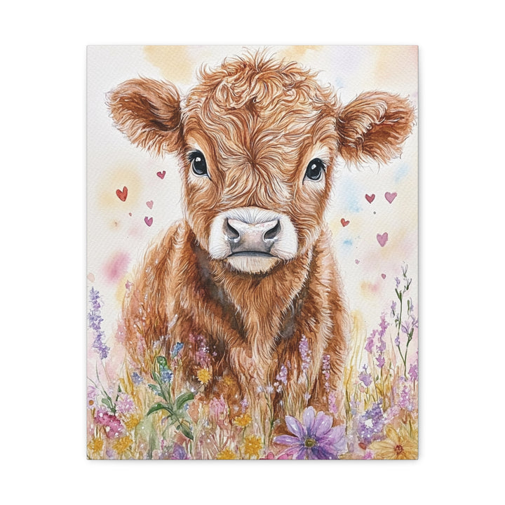 Adorable Highland Cow Watercolor Canvas Print – Rustic Farmhouse Art Decor