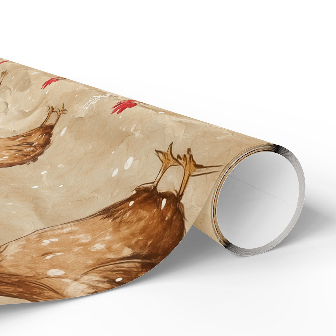 Funny Christmas Chicken Gift Wrapping Paper Festive Farmhouse Hens with Snowflakes on Brown Paper Unique Holiday Wrap for Animal Lovers