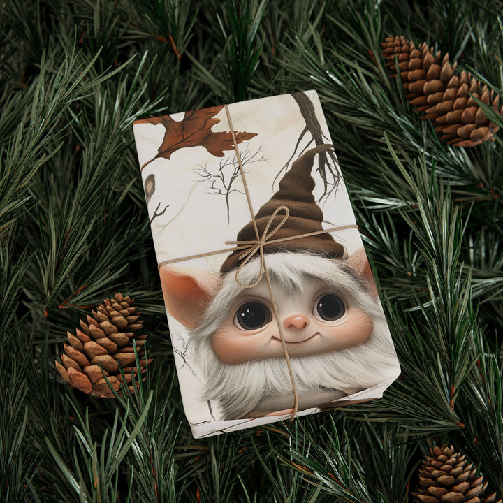 Adorable Woodland Troll Gift Wrapping Paper Cute Forest Elf with Big Eyes Perfect for Kids Birthdays, Baby Showers, and Fairy Tale Fans