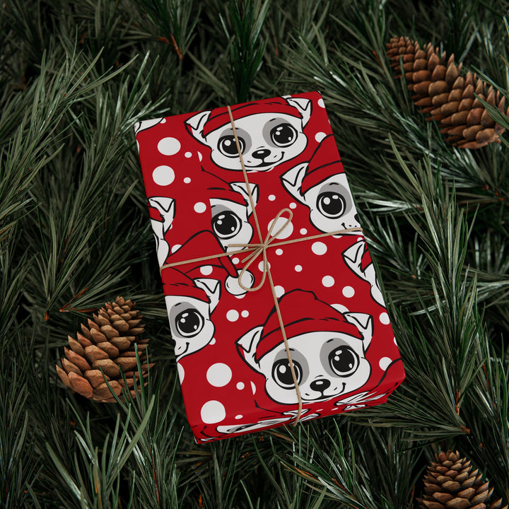 Wrapping Paper - Festive Pups in Polka Dots