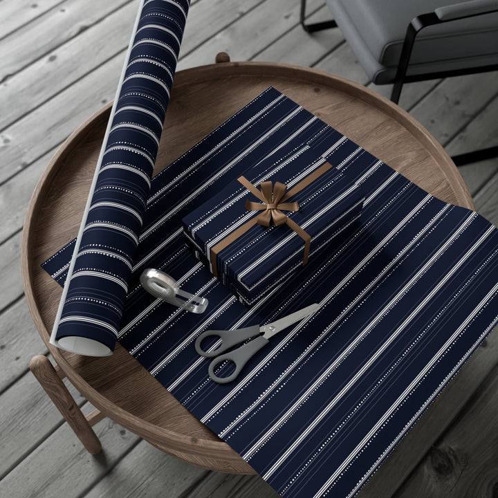 Classic Pinstripe Gift Wrap - Navy & White Elegant Wrapping Paper - Groomsmen, Formal Events, Masculine Wedding Gift Wrap