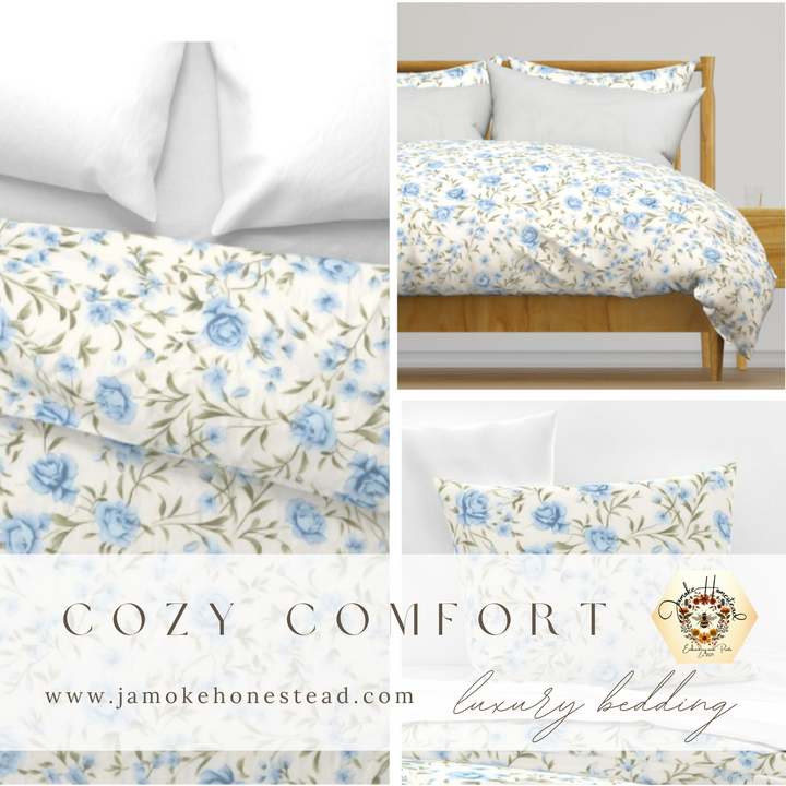 Luxury Duvet and Pillow Cover Set - Blue Rose Garden