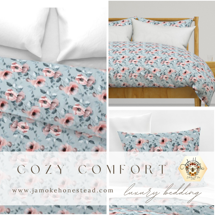 Luxury Duvet and Pillow Cover Set - Pink Poppies