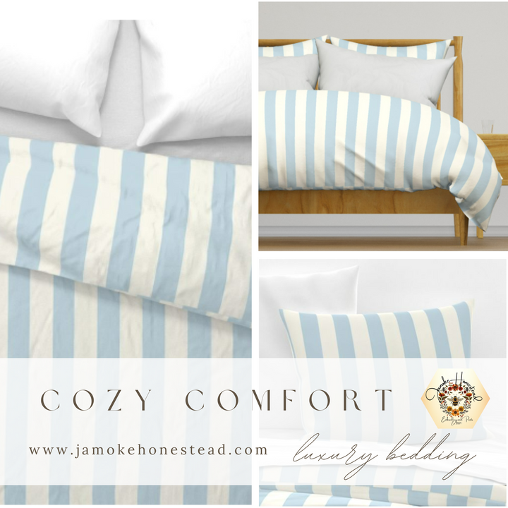 Luxury Duvet and Pillow Cover Set - Classic Blue Stripes