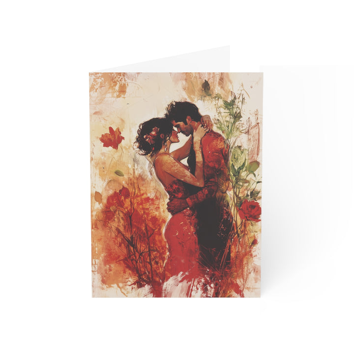 Romantic Valentine's Day Card Passionate Couple with Floral Artistic Design Elegant Love Card for Him or Her -Romantic Card for Anniversary