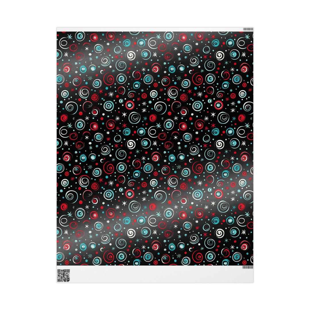 Retro Swirl and Star Gift Wrapping Paper Mid-Century Modern Red, Blue, and White Christmas Wrap Fun Holiday Gift Wrap with Vintage Vibe