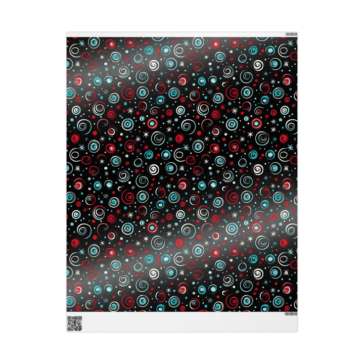 Retro Swirl and Star Gift Wrapping Paper Mid-Century Modern Red, Blue, and White Christmas Wrap Fun Holiday Gift Wrap with Vintage Vibe